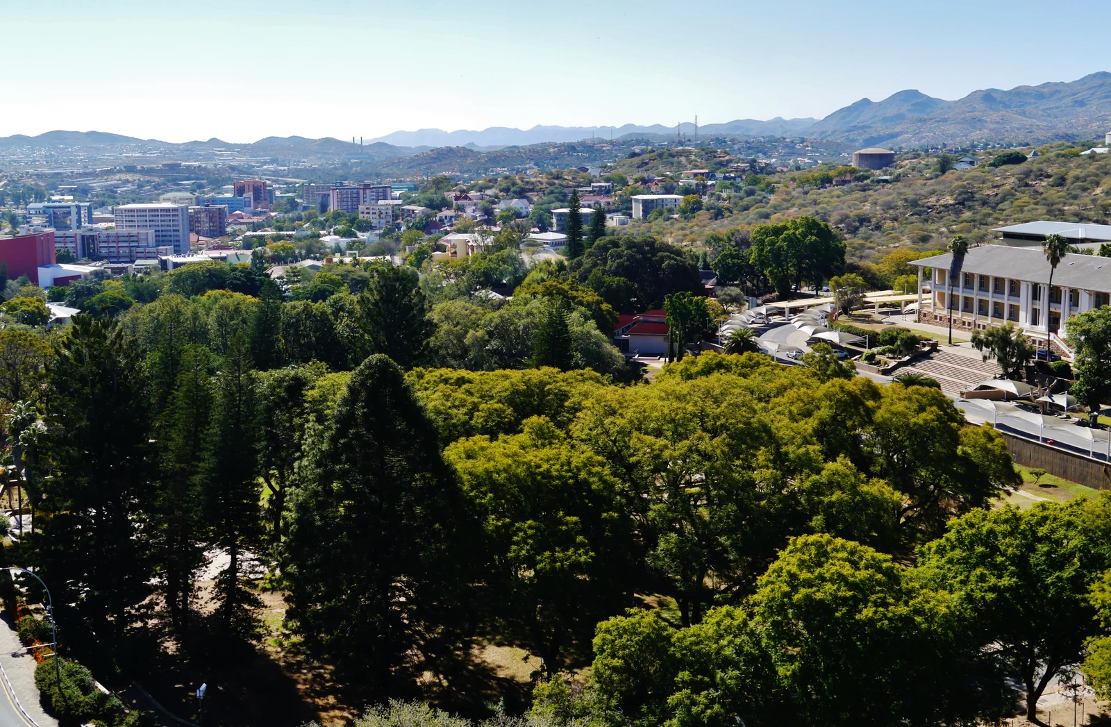 Parliament Gardens and surrounding Windhoek, viewed from the Independence Memorial Museum in 2017.