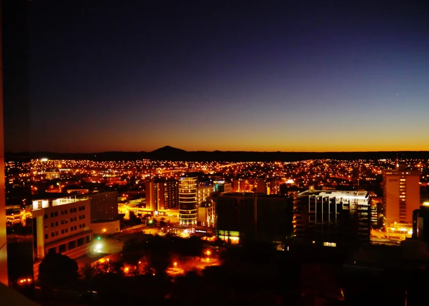 Windhoek after sunset, viewed from the Independence Memorial Museum in 2017.
