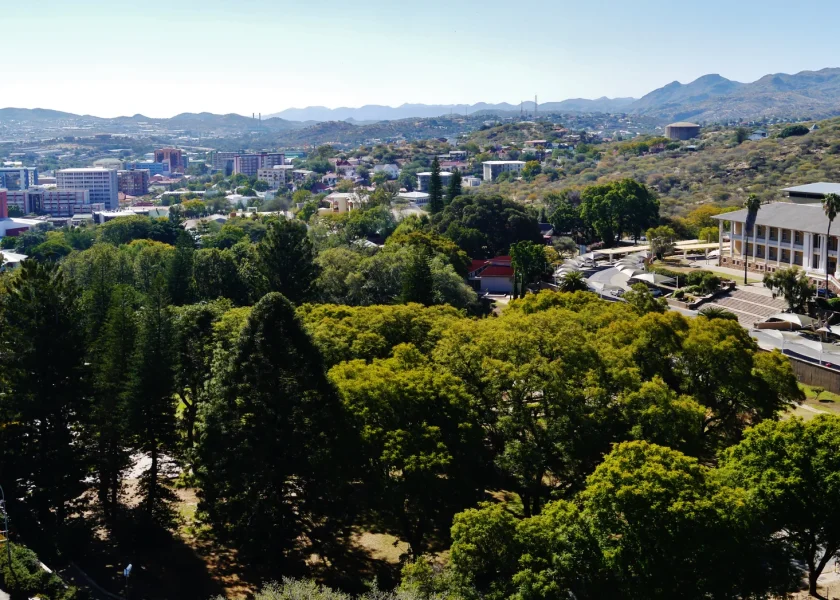 Parliament Gardens and surrounding Windhoek, viewed from the Independence Memorial Museum in 2017.